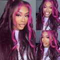 Lace Frontal Glueless Dark Plum Skunk Stripe Straight Wig
