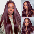 Lace Frontal Plum Straight Glueless Wig with Natural Hairline