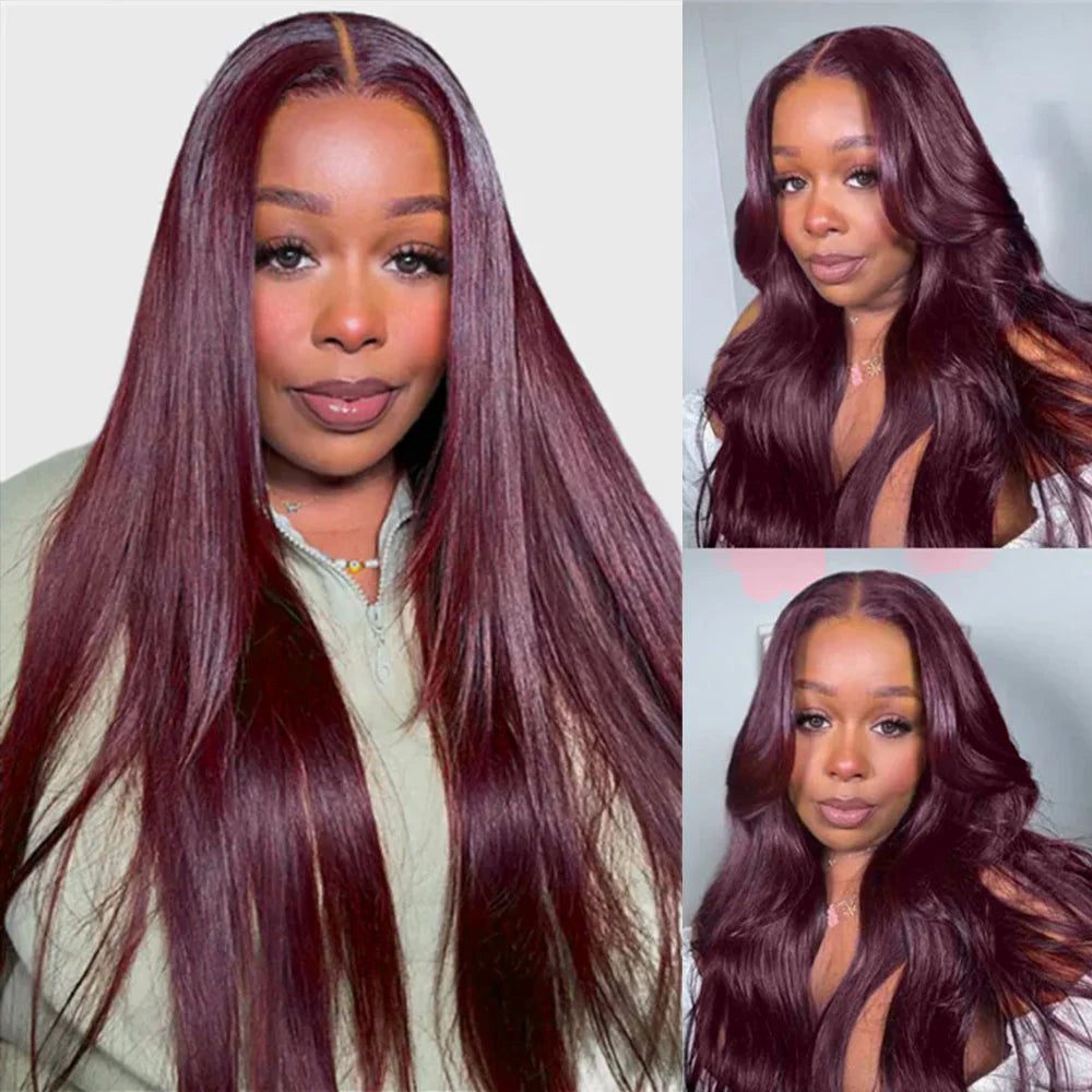 Lace Frontal Plum Straight Glueless Wig with Natural Hairline