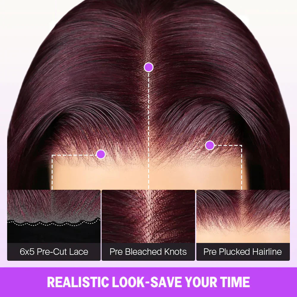 Lace Frontal Plum Straight Glueless Wig with Natural Hairline